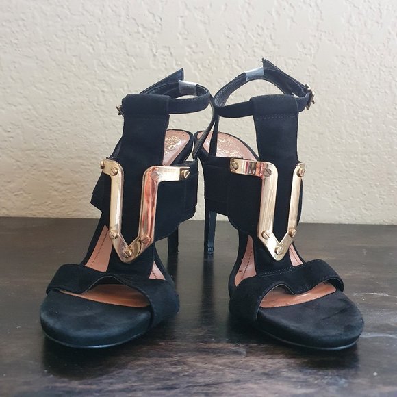 Vince Camuto Black and Gold Strappy Sandals - Picture 2 of 10